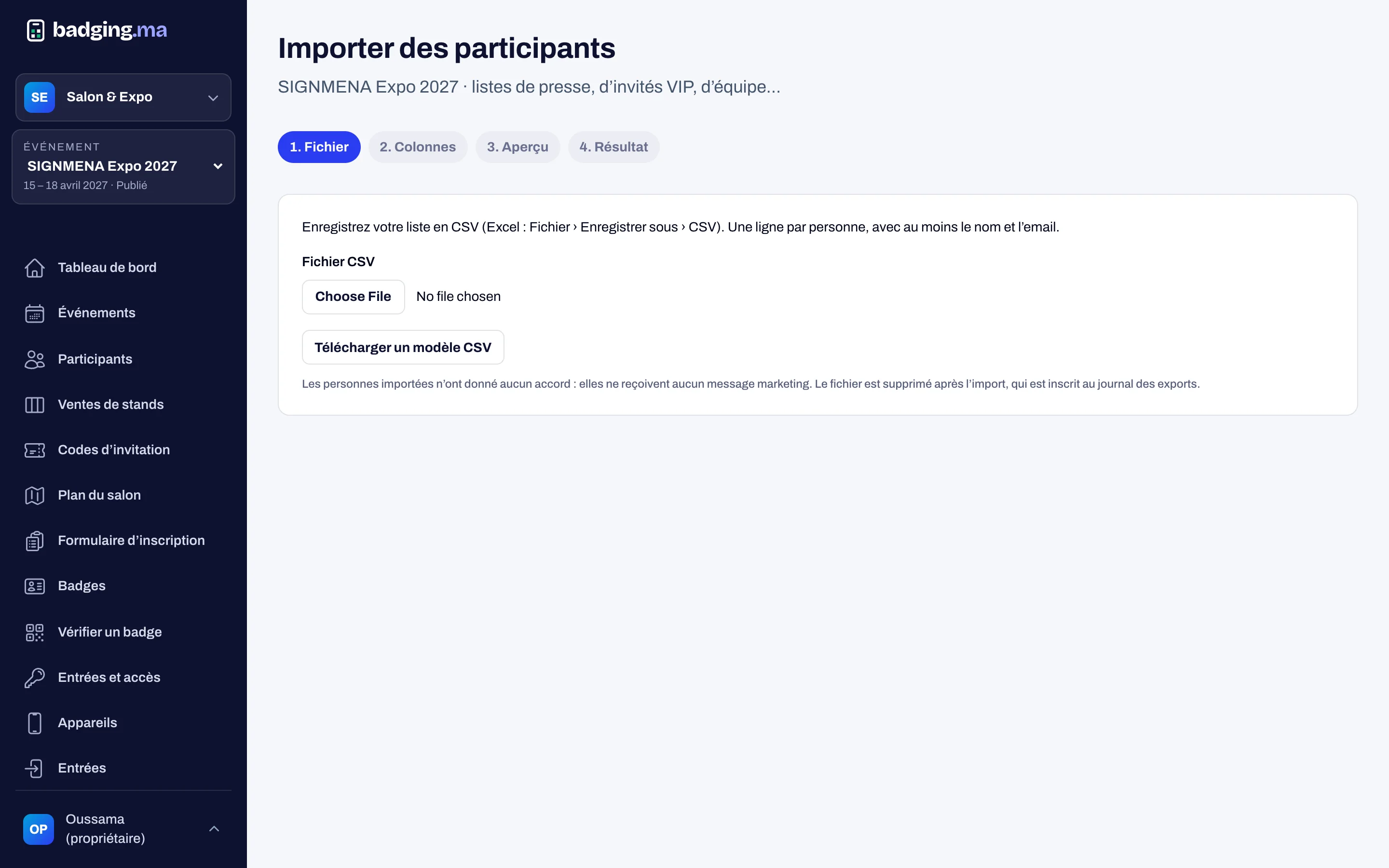 Importing attendees from a CSV file