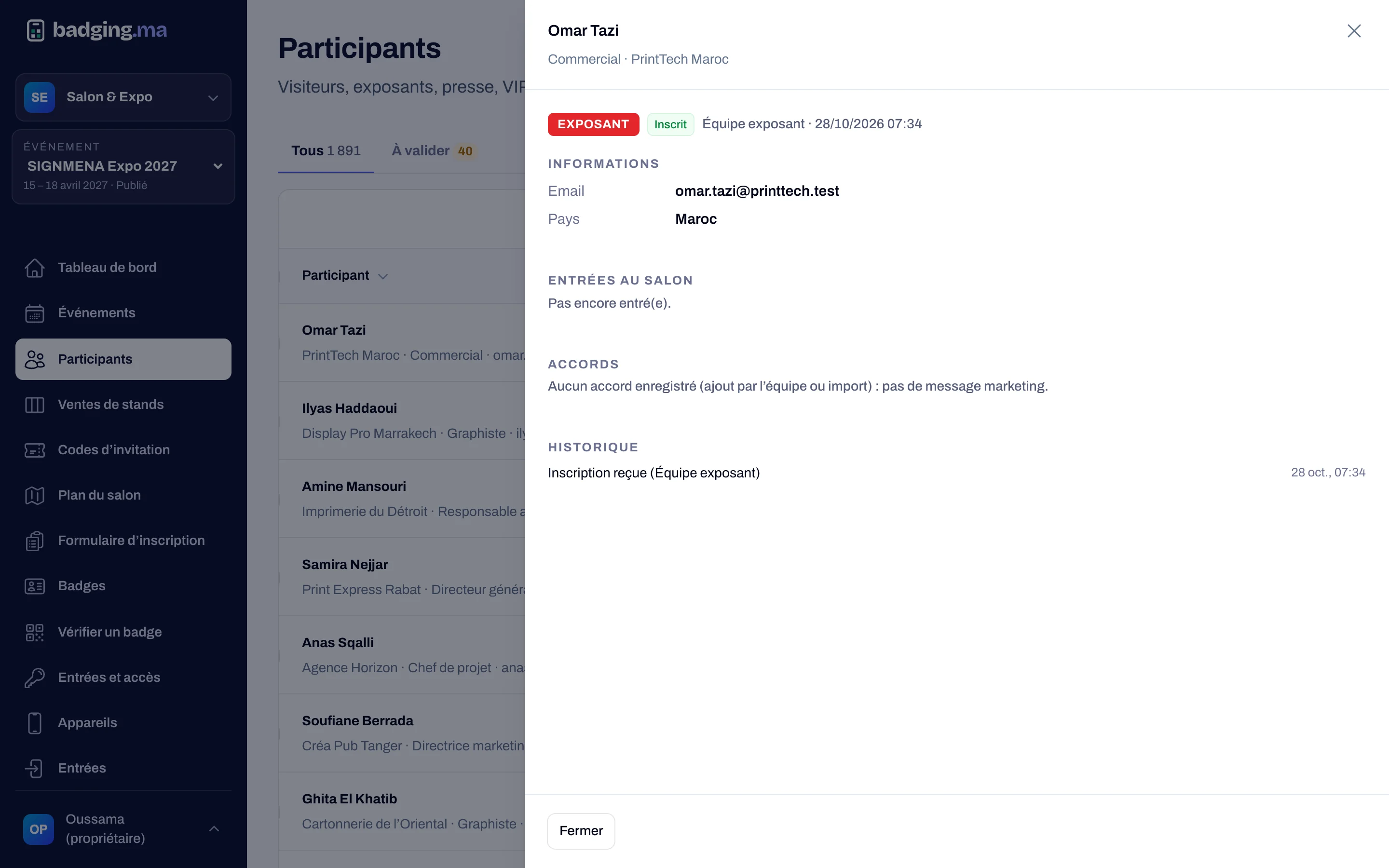 Detailed attendee record
