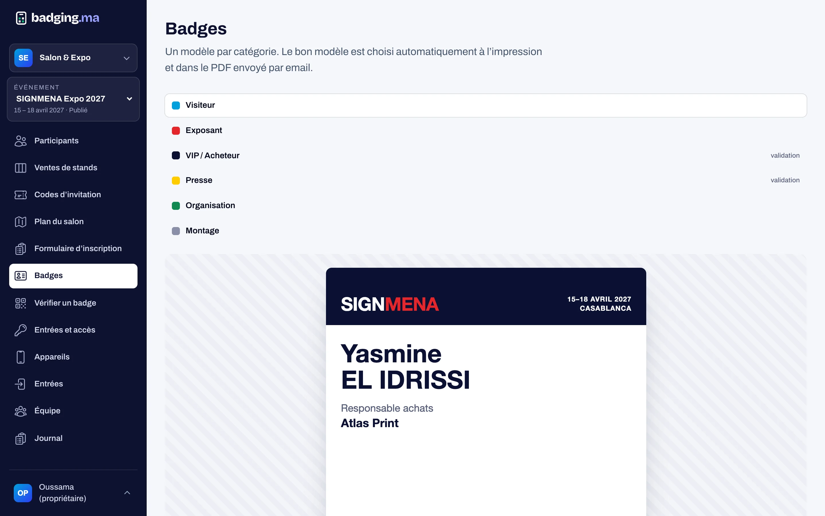 badging.ma badge editor previewing a SIGNMENA badge