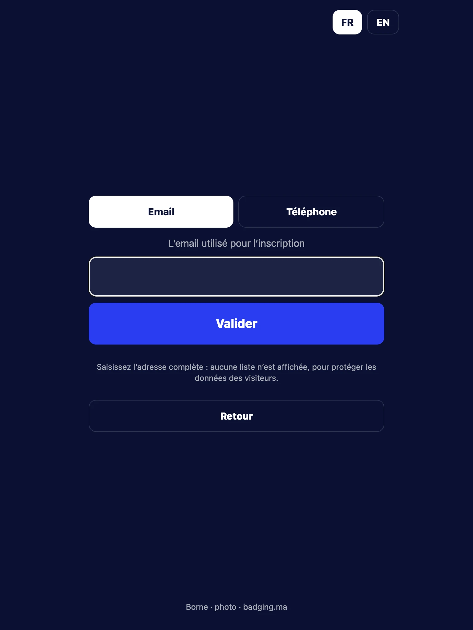 Borne libre-service : saisie de l’email